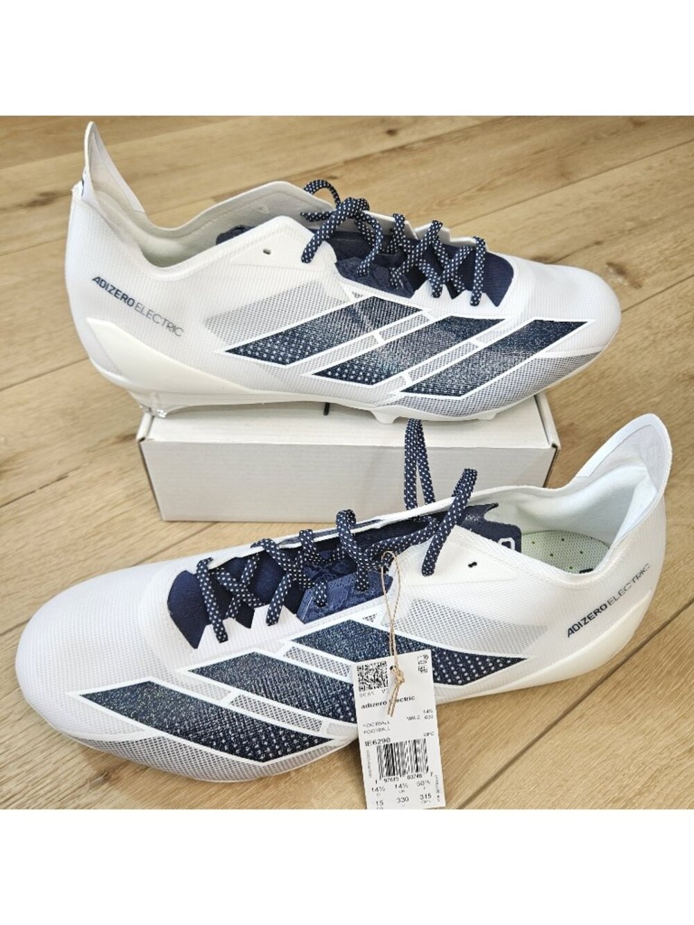 NWT adidas Adizero Electric Mens Football Cleats White Navy Blue IE6290 Size 15